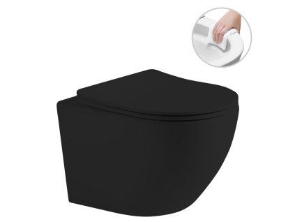 CERANO - Fali WC Verde, perem nélküli + UF ülőke - matt fekete - 49x36 cm