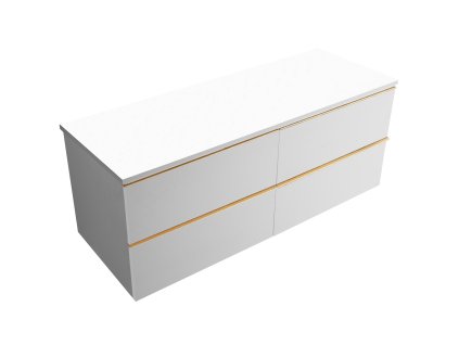 CERANO - Fürdőszobaszekrény mosdó alá Velora fogantyúval/mosdótetővel - 18 mm - matt fehér, arany fogantyú - 119x53x45,2 cm