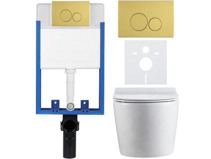 CERANO - Komplett falsík alatti WC-készlet Lite/Felci - fényes fehér - Duo WC-gomb, arany - fali szereléshez - 52,5x36 cm