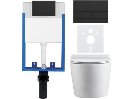 CERANO - Komplett falsík alatti WC-szett Lite/Felci - fényes fehér - WC-nyomógomb Line, matt fekete - fali szereléshez - 52,5x36 cm