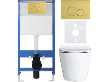 CERANO - Komplett falsík alatti WC-szett Lite/Norbi - fényes fehér - Duo WC-gomb, arany - falsík alatti beépítés - 48,5x36,5 cm