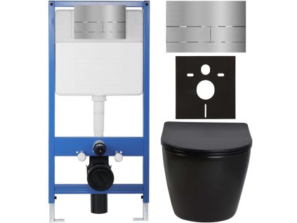 CERANO - Komplett falsík alatti WC-szett Lite/Verde - fényes fekete - Line WC-gomb, rozsdamentes acél - falsík alatti beépítés - 49x36 cm