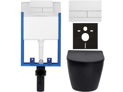 CERANO - Komplett falsík alatti WC-szett Lite/Verde - matt fekete - WC-gomb Line, fehér - fali szereléshez - 49x36 cm