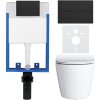 CERANO - Komplett falsík alatti WC-szett Lite/Norbi - fényes fehér - Line WC-gomb, matt fekete - fali szereléshez - 48,5x36,5 cm