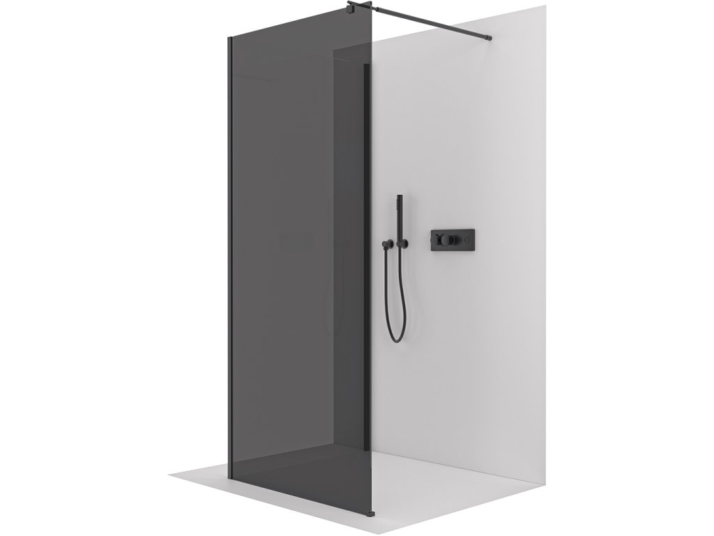 CERANO - Kabina prysznicowa typu walk-in Onyx Corner Round L/P - 8 mm - rozpórka okrągła - matowa czerń, szkło grafitowe - 70x70x200 cm