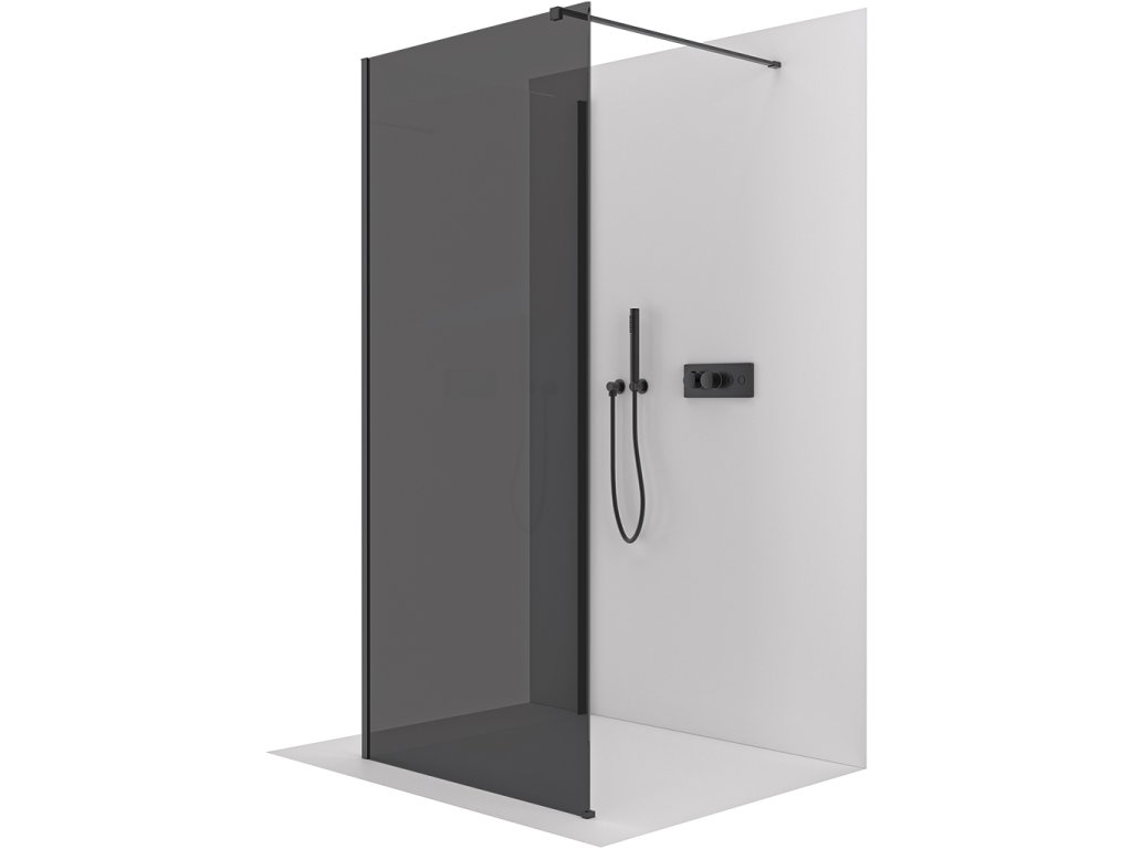 CERANO - Kabina prysznicowa typu walk-in Onyx Corner Cube L/P - 8 mm - wspornik kwadratowy - matowa czerń, szkło grafitowe - 60x30x200 cm