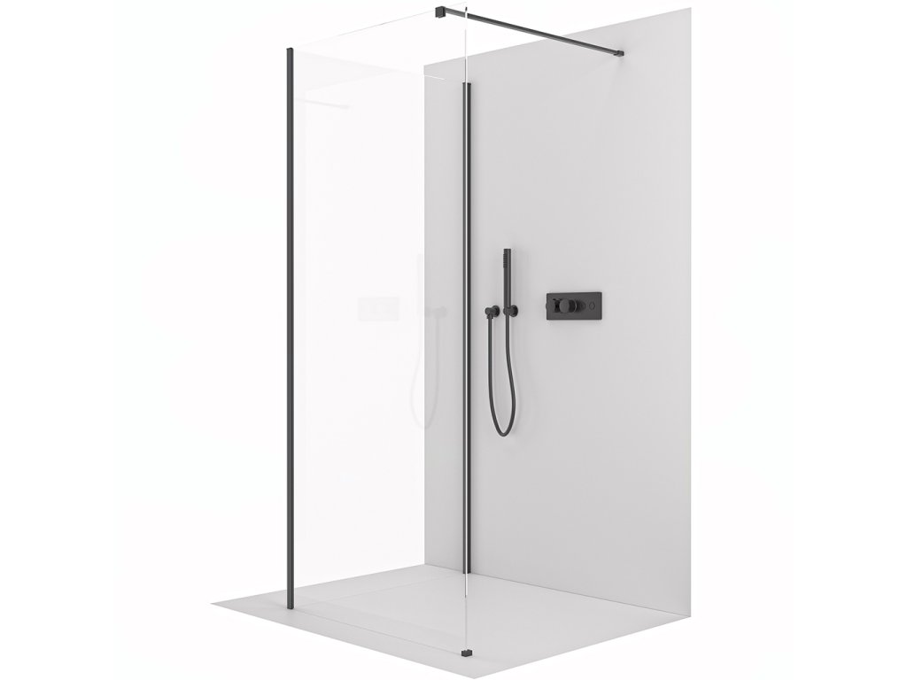 CERANO - Kabina prysznicowa typu walk-in Onyx Corner Cube L/P - 8 mm - wspornik kwadratowy - matowa czerń, szkło transparentne - 60x40x200 cm