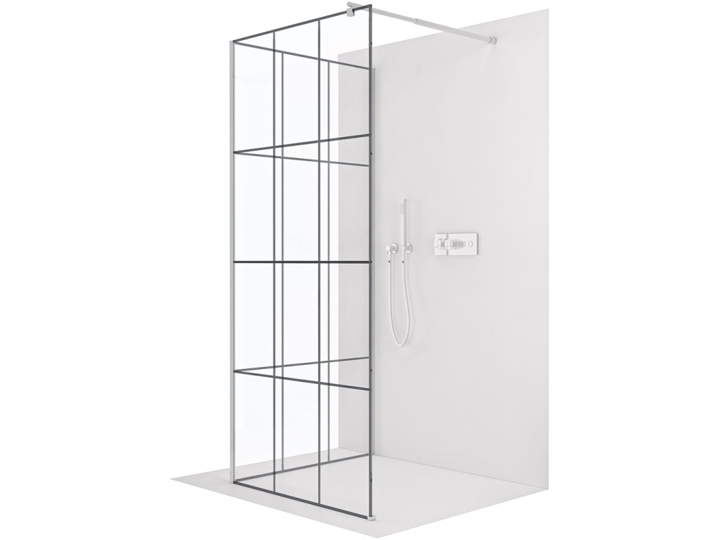 CERANO - Kabina prysznicowa typu walk-in Onyx Corner Round L/P - 8 mm - wspornik okrągły - chrom, szkło industrialne - 140x120x200 cm