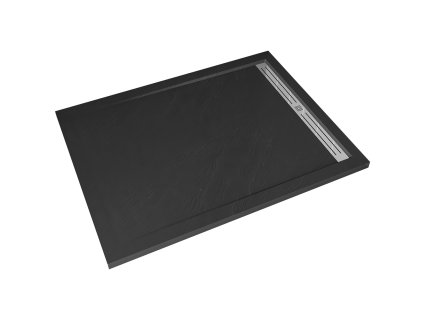 CERANO - Brodzik prostokątny Docia - SMC/kompozyt mineralny - syfon + pokrywa ze stali nierdzewnej - strukturalny czarny mat - 160x80 cm