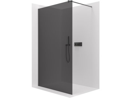 CERANO - Ścianka prysznicowa typu walk-in Onyx Round L/P - 8 mm - wspornik okrągły - mat czarny, szkło grafitowe - 60x200 cm