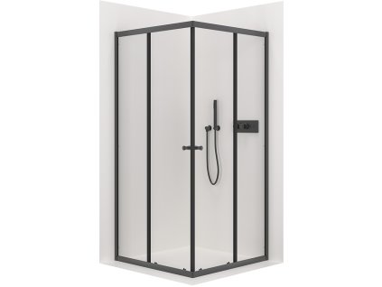 CERANO - Kabina prysznicowa Fabrizio L/R - 5 mm - matowa czerń, szkło transparentne - 90x90x190 cm - przesuwna