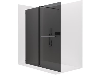 CERANO - Ścianka kabiny prysznicowej typu walk-in Medin L/P - 8 mm - matowa czerń, szkło grafitowe - 140x195 cm - przesuwna dwuczęściowa
