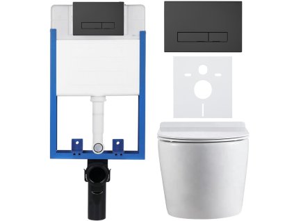 CERANO - Kompletny zestaw WC podtynkowy Lite/Felci - połysk biały - Przycisk WC Slim, matowy czarny - do montażu na ścianie - 52,5 x 36 cm