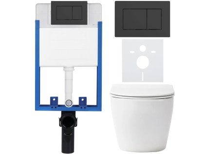 CERANO - Kompletny zestaw WC podtynkowy Lite/Verde - połysk biały - Klasyczny przycisk WC, matowy czarny - do montażu ściennego - 49x36 cm