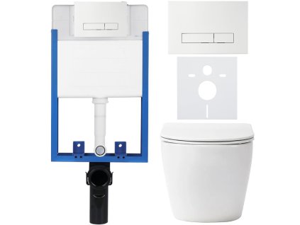 CERANO - Kompletny zestaw WC podtynkowy Lite/Verde - matowa biel - Przycisk WC Slim, biały - do montażu na ścianie - 49x36 cm