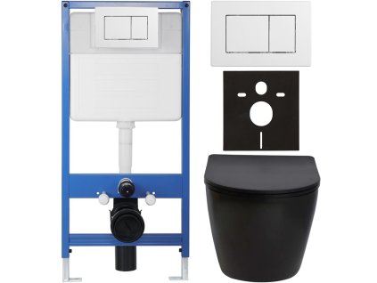 CERANO - Kompletny zestaw WC podtynkowy Lite/Verde - matowa czerń - Przycisk WC Classic, biały - zabudowa podtynkowa/do płyt gipsowo-kartonowych - 49x36 cm