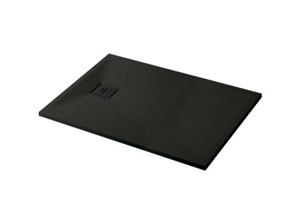 CERANO - Brodzik prostokątny Pablo - SMC/kompozyt mineralny - strukturalny czarny mat - 80x70 cm