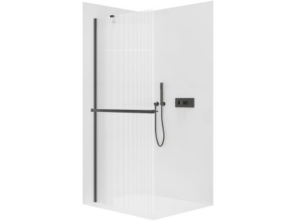 CERANO - Parawan prysznicowy typu walk-in Onyx YL/P - 8 mm + półka/uchwyt na ręcznik - matowa czerń, szkło ryflowane - 50x200 cm