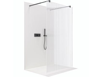 CERANO - Parawan prysznicowy typu walk-in Onyx Duo L/P - 8 mm - wspornik okrągły - mat czarny, szkło ryflowane - 90x200 cm