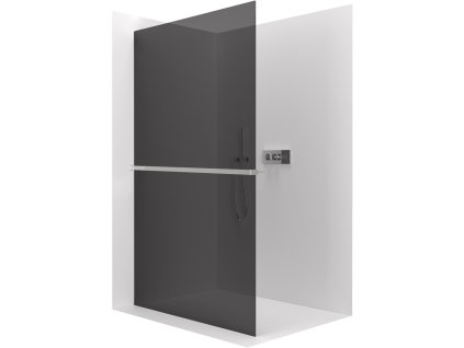 CERANO - Kabina prysznicowa typu walk-in Crystal L/R - 8 mm + półka/uchwyt na ręcznik - system bezrozporowy - chrom, szkło grafitowe - 140x200 cm