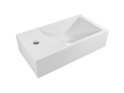 CERANO - Umywalka z marmuru odlewanego Teo - wisząca lewa - biały mat - 40x22 cm
