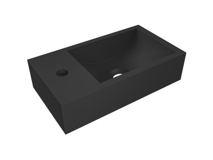 CERANO - Umywalka z marmuru odlewanego Teo - wisząca lewa - czarny mat - 40x22 cm