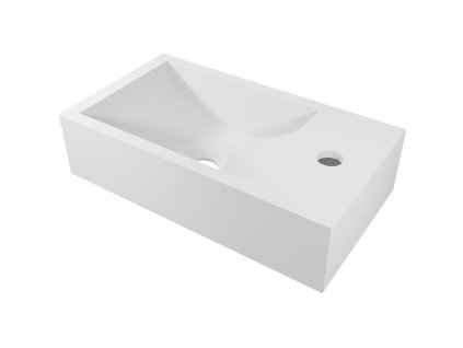 CERANO - Umywalka z marmuru odlewanego Teo - ścienna prawa - biały mat - 40x22 cm