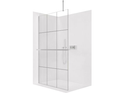 CERANO - Kabina prysznicowa typu walk-in Onyx Top Cube L/P - 8 mm - wspornik kwadratowy + półka/uchwyt na ręcznik - chrom, szkło industrialne - 90x200 cm