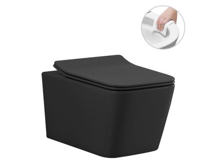 CERANO - Miska WC wisząca Forte + deska UF, bezkołnierzowa - czarny mat - 51x36 cm