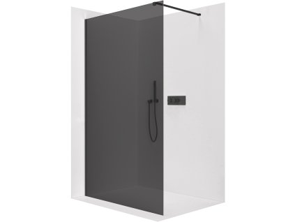 CERANO - Parawan prysznicowy typu walk-in Onyx Cube L/P - 10 mm - wspornik kwadratowy - mat czarny, szkło grafitowe - 130x200 cm