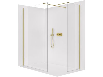CERANO - Ścianka kabiny prysznicowej typu walk-in Onyx TL/P - 8 mm - wspornik kwadratowy - szczotkowane złoto, szkło transparentne - 40x40x200 cm