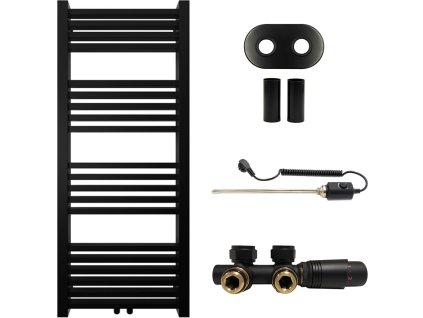 663766 4 cerano koupelnovy radiatorovy set franko kombinovane vytapeni termo tyc stredove pripojeni 50 mm 392w cerna matna 1200x500 mm