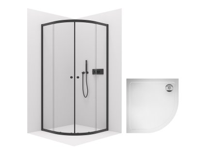 CERANO - Prysznic Orso L/P 5 mm - czarny mat + CERANO - Brodzik Piato - biały połysk - 90x90 cm