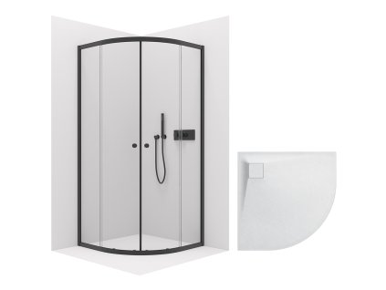 CERANO - Kabina prysznicowa Orso L/P 6 mm - R550 - czarny mat + CERANO - Brodzik Quarto - R550 - strukturalny biały mat - 90x90 cm