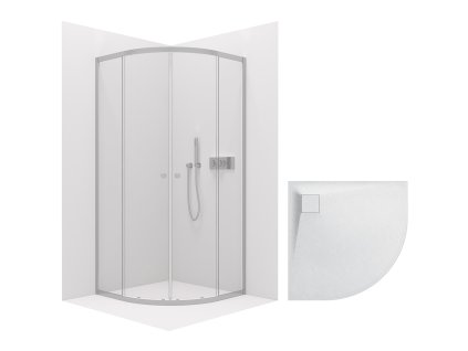 CERANO - Brodzik Orso L/P 6 mm - R550 - chrom + CERANO - Brodzik Quarto - R550 - strukturalny biały mat - 90x90 cm