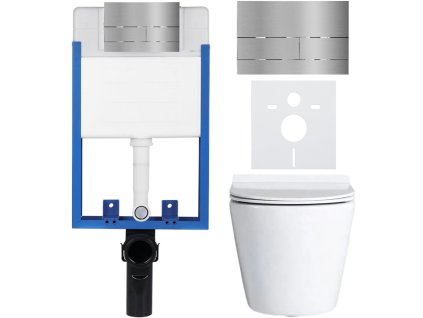 CERANO - Kompletny zestaw WC podtynkowy Lite/Norbi - połysk biały - Przycisk WC Line, stal nierdzewna - do montażu ściennego - 48,5 x 36,5 cm