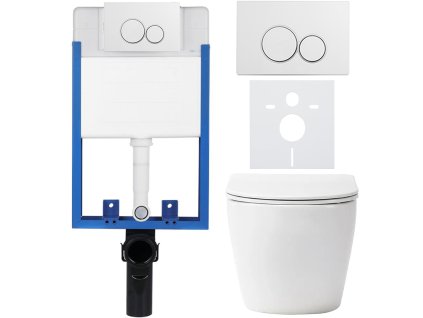 CERANO - Kompletny zestaw WC podtynkowy Lite/Verde - połysk biały - Przycisk WC Duo, biały - do montażu na ścianie - 49x36 cm