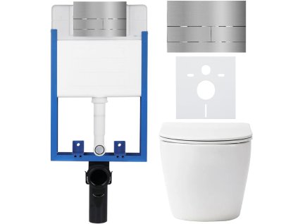 CERANO - Kompletny zestaw WC podtynkowy Lite/Verde - matowa biel - Przycisk WC Line, stal nierdzewna - do montażu ściennego - 49x36 cm