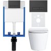 CERANO - Kompletny zestaw WC podtynkowy Lite/Norbi - połysk biały - Przycisk WC Slim, matowy czarny - do montażu na ścianie - 48,5 x 36,5 cm