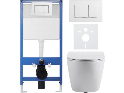 CERANO - Kompletný podomietkový WC set Lite/Cesso - biela lesklá - WC tlačidlo Classic, biele - predstenová inštalácia / sadrokartón - 49x36 cm