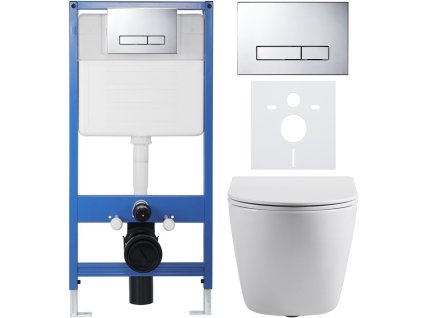 CERANO - Kompletný podomietkový WC set Lite/Cesso - biela lesklá - WC tlačidlo Slim, chróm - predstenová inštalácia / sadrokartón - 49x36 cm