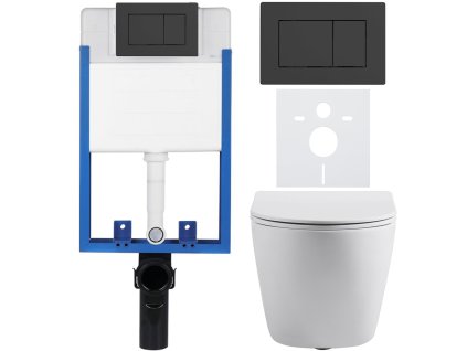 CERANO - Kompletný podomietkový WC set Lite/Cesso - biela matná - WC tlačidlo Classic, čierne matné - na zamurovanie - 49x36 cm