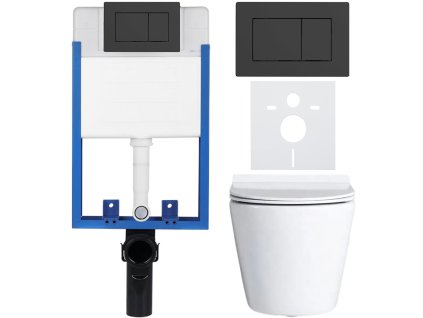 CERANO - Kompletný podomietkový WC set Lite/Norbi - biela lesklá - WC tlačidlo Classic, čierne matné - na zamurovanie - 48,5x36,5 cm