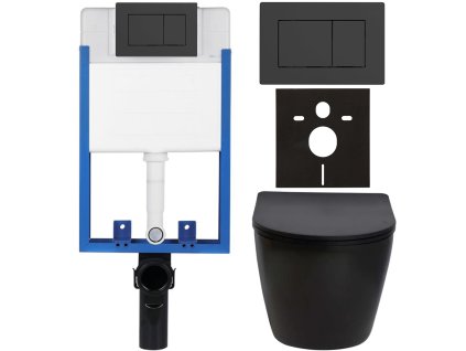 CERANO - Kompletný podomietkový WC set Lite/Verde - čierna matná - WC tlačidlo Classic, čierne matné - na zamurovanie - 49x36 cm