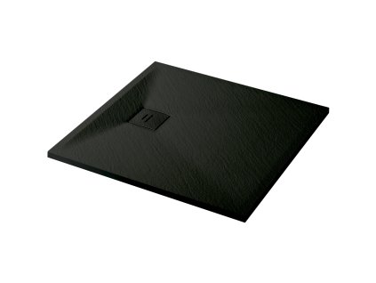 CERANO - Sprchová vanička štvorcová Pablo - SMC/minerálny kompozit - štruktúrovaná čierna matná - 70x70x3 cm