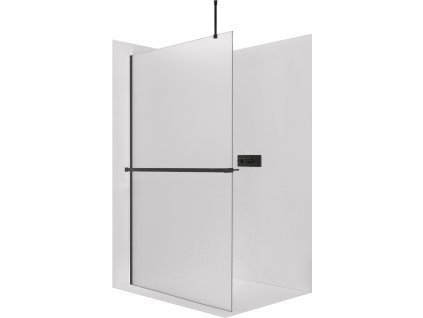 CERANO - Sprchová zástena Walk-in Onyx Top Round Ľ/P - 8 mm - guľatá vzpera + polička/držiak na uteráky - čierna matná, mliečne sklo - 110x200 cm