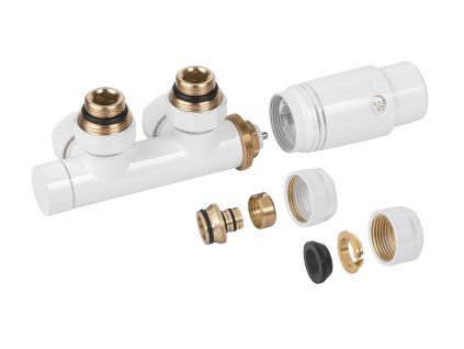 390705 cerano pripojovaci sada radiatoroveho ventilu s termostatickou hlavici stredove pripojeni 50mm bila leskla