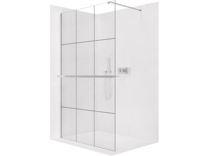 CERANO - Sprchová zástena Walk-in Onyx Cube Ľ/P - 8 mm + polička/držiak na uteráky - hranatá vzpera - chróm, industriálne sklo - 110x200 cm