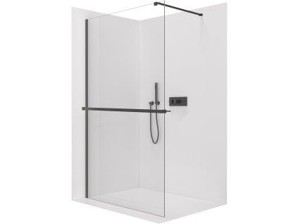 CERANO - Sprchová zástena Walk-in Onyx Cube Ľ/P - 8 mm + polička / držiak na uteráky - hranatá vzpera - čierna matná, transparentné sklo - 140x200 cm