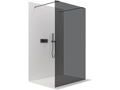 494254 1 cerano sprchova zastena walk in onyx duo l p 8 mm hranata vzpera cerna matna grafitove sklo 130x200 cm